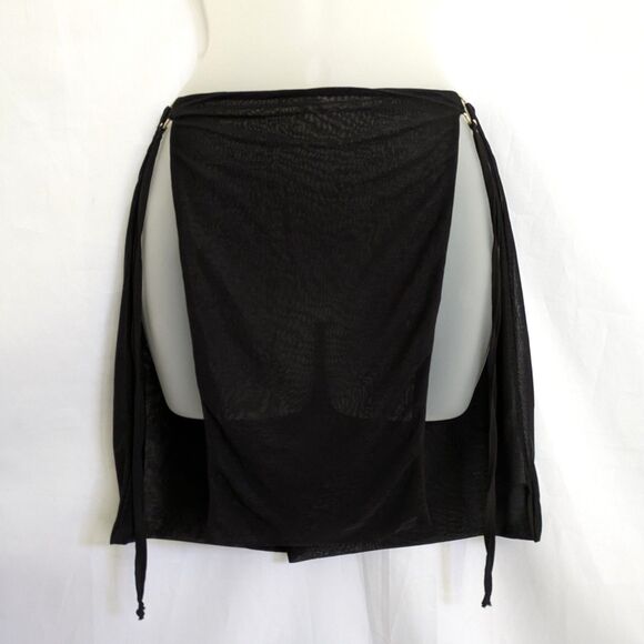 God Save Queens Kendall Black Sheer Mesh Mini Skirt XS High Slit See Thru - Picture 2 of 11